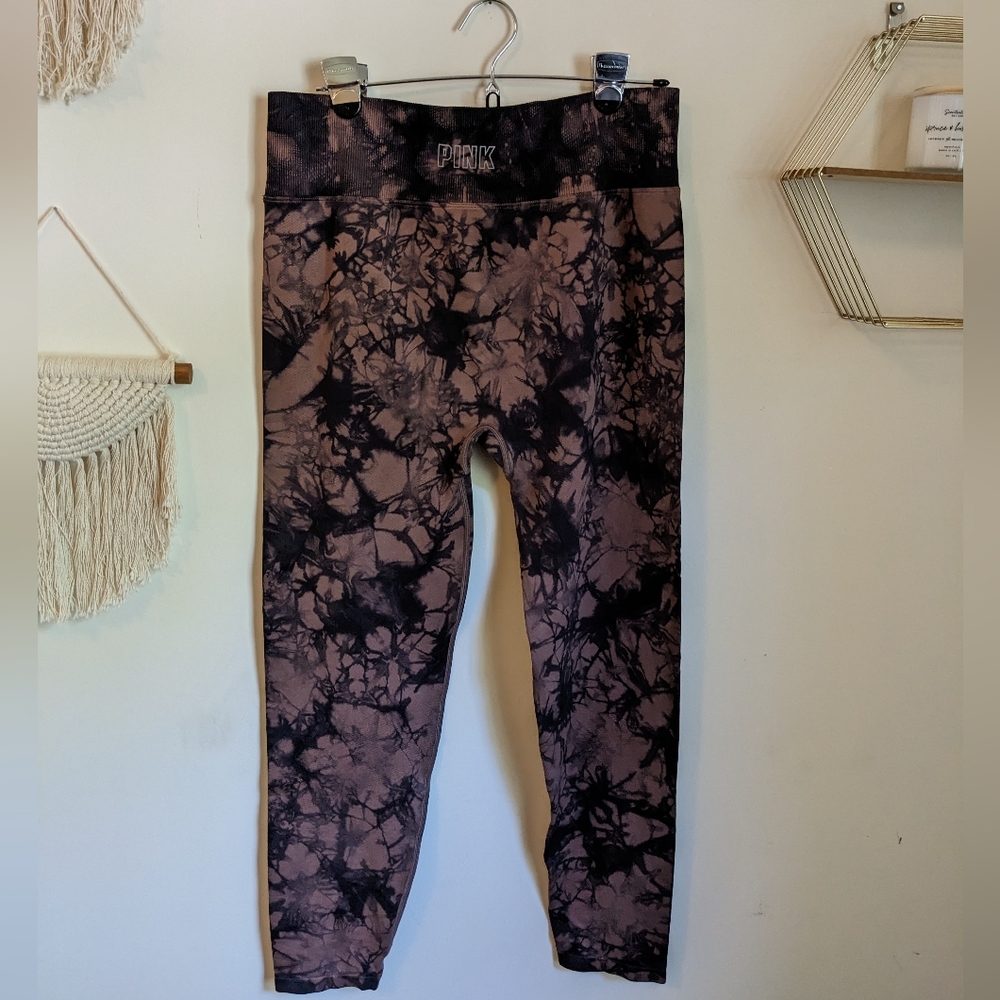 Pink active brown and black tie dye athletic leggings